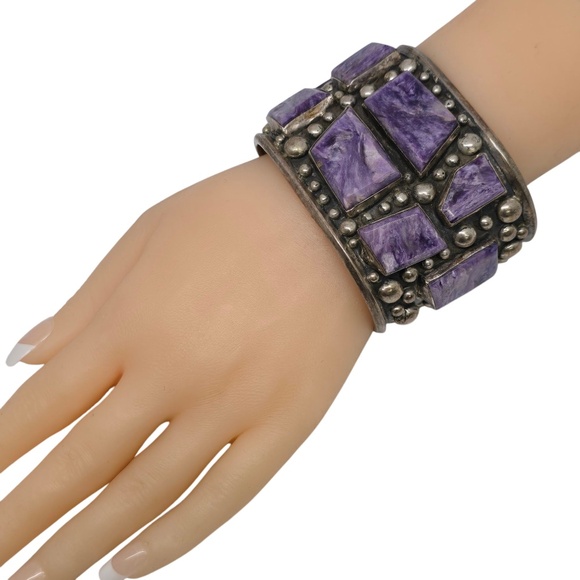 Bill Mex Dineh' Large Sterling Silver Charoite Wide Cuff Bracelet #20983 - Picture 10 of 10